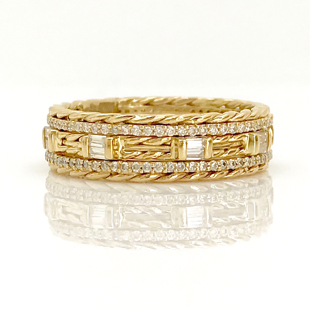 18k Gold Double Baguette Diamond Wedding Band Stacking ring