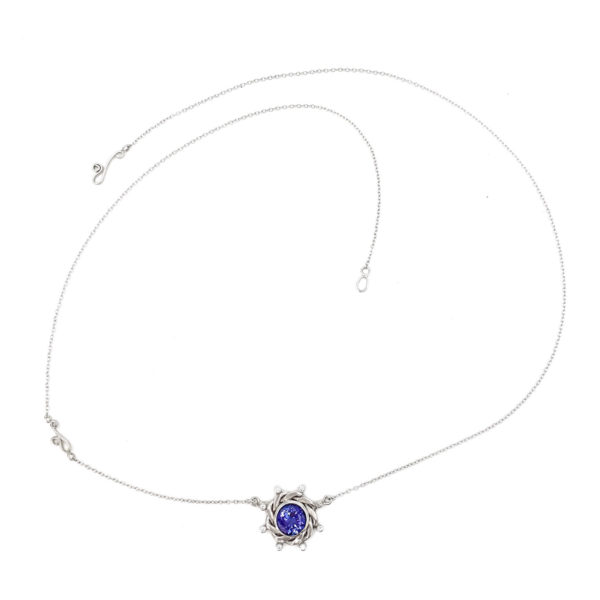 18k White Gold Eclipse Drop Diamond Tanzanite Pendant Necklace