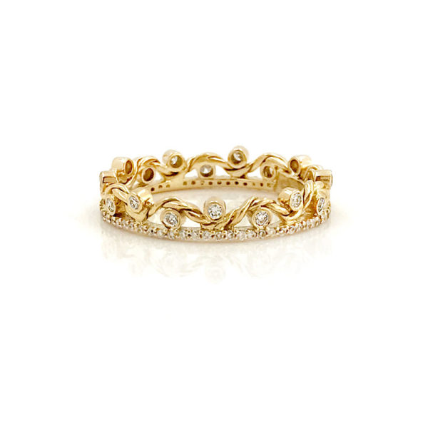 18K Gold Diamond Twist Wave Open Lace Crown Stacking Ring by Jewelyrie