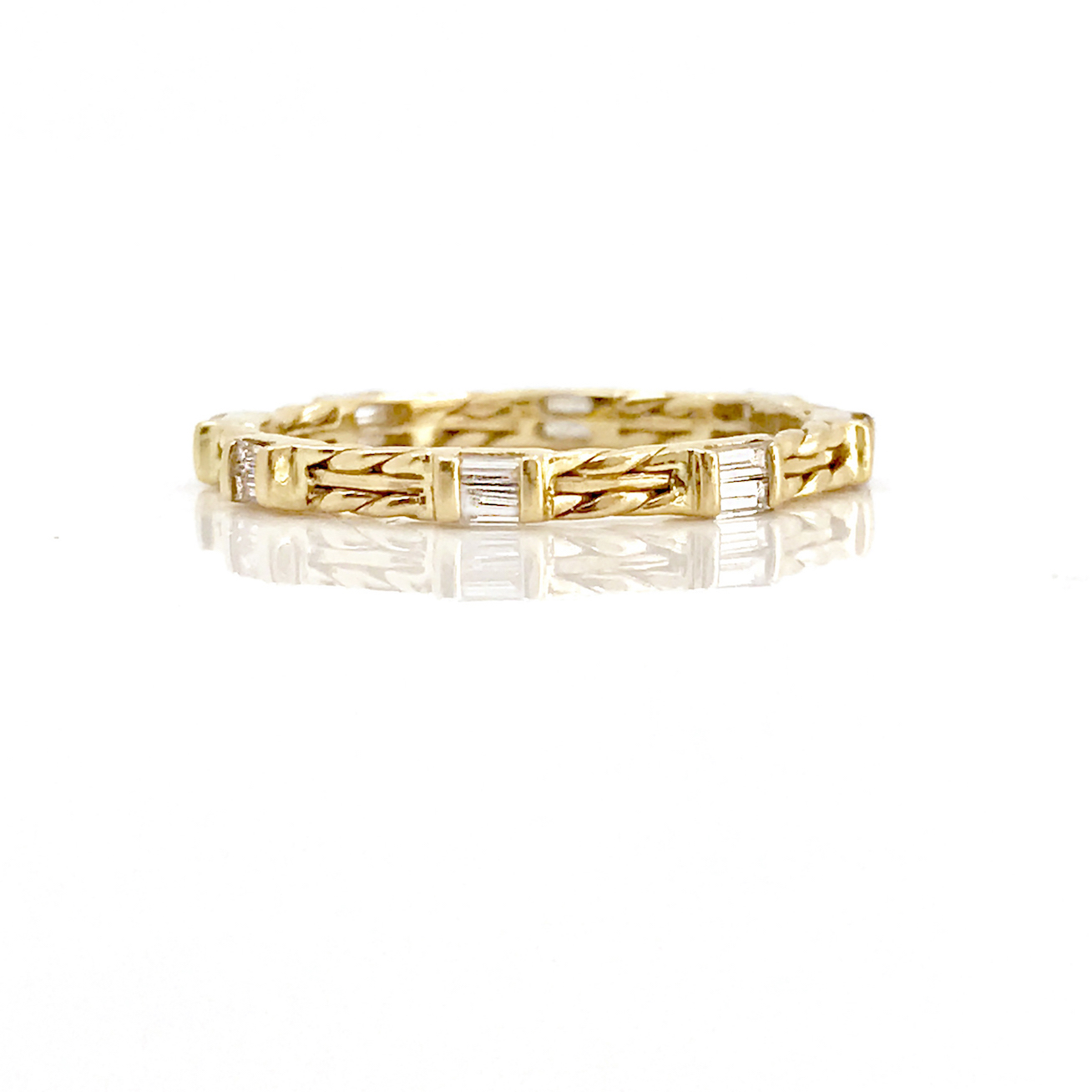 18k Gold Double Baguette Diamond Wedding Band Stacking ring
