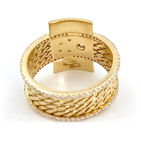 18k Gold Twist Textured Double Diamond Belt Moon Star Shield Statement Ring Jewelyrie EFCR-04