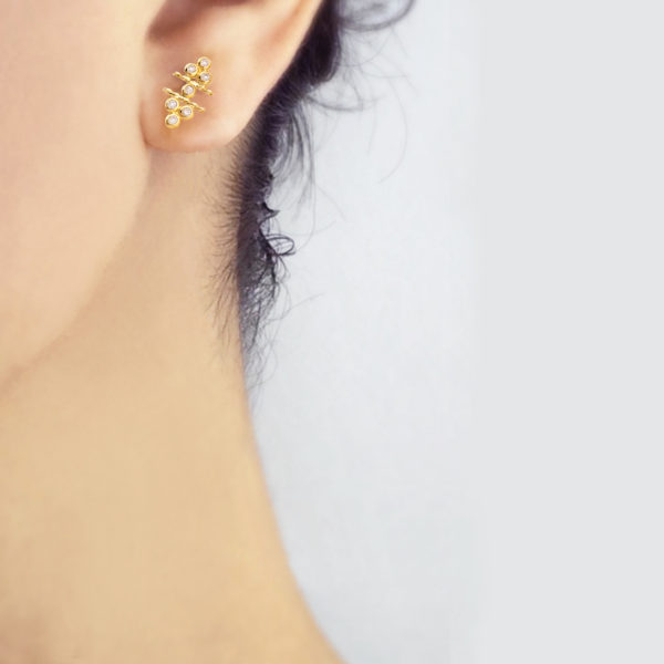 18k Gold Diamond Flank Cluster Twist Stud Earrings from Jewelyrie Tulle Collection by Huan Wang