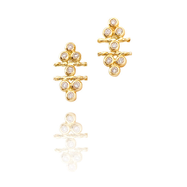 18k Gold Diamond Flank Cluster Twist Stud Earrings