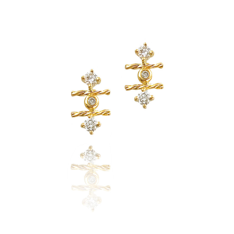 18k Gold Diamond Twist Mix Setting Stud Earrings combine prong and bezel set diamonds with Jewelyrie's signature touch of Pirouette Twist.