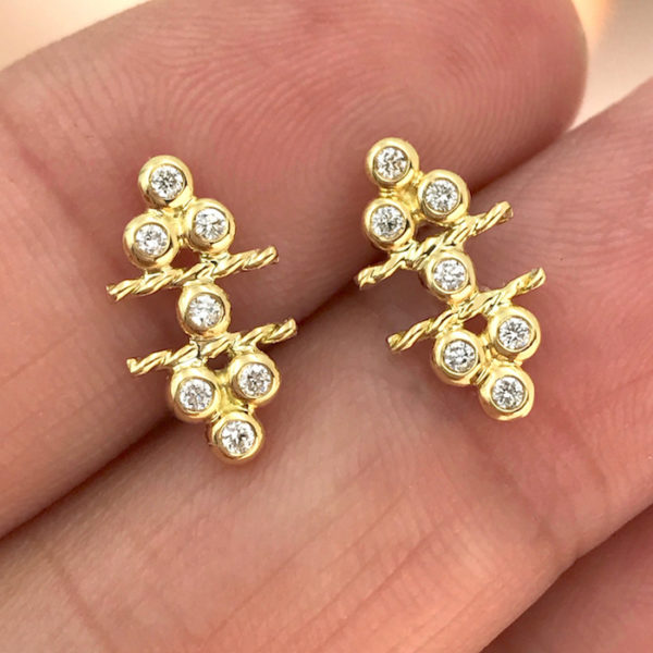 18k Gold Diamond Flank Cluster Twist Stud Earrings from Tulle Collection By Jewelyrie