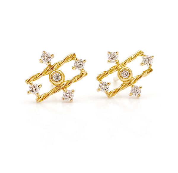 18k Gold Diamond Mix Setting Five Star Twist Stud Earrings from Tulle Collection By Huan Wang for Jewelyrie