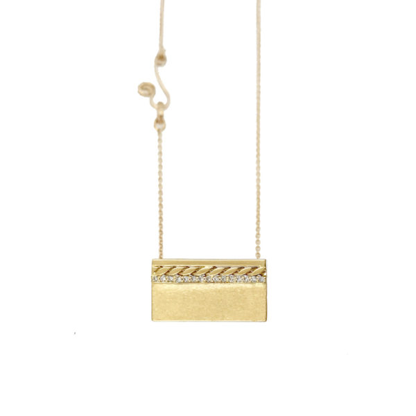 Pave Diamond Line 18k Twist Accent Satin Slider Tab Pendant From JeweLyrie Efface Collection