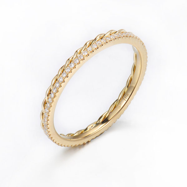 Twist Trimmed Micro Pavé Diamond Eternity Band Ring Guard Spacer available in 14k and 18k, yellow, white and rose gold by JeweLyrie.