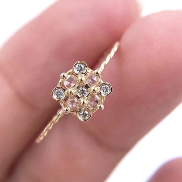 Slim Twist Rose Cut Diamond Square Checker Cluster Gold Ring in 14k and 18k with total 0.175ct white diamonds from Allongé collection by JeweLyrie