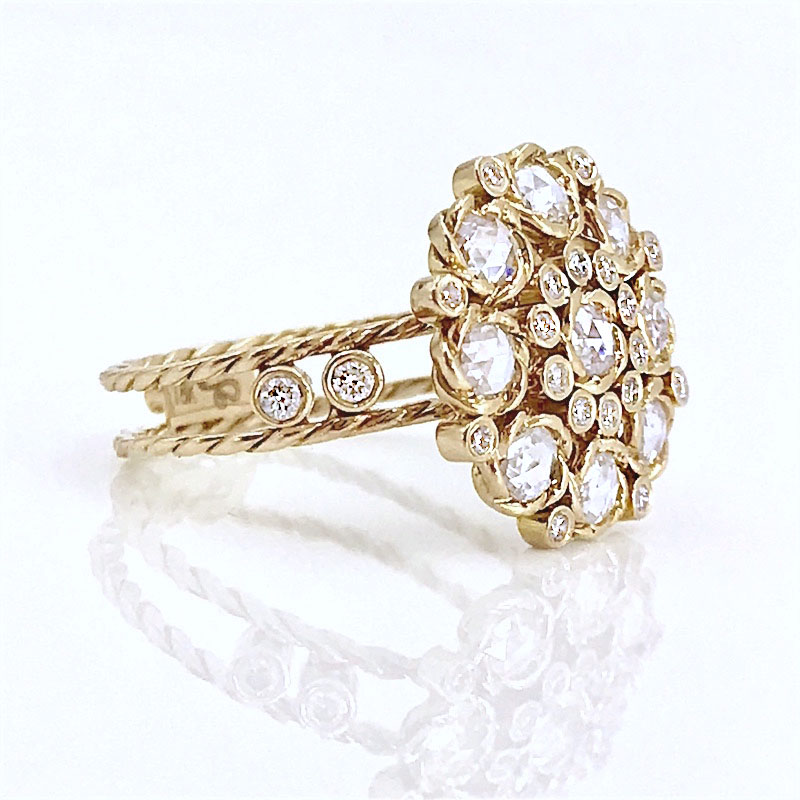 18k-gold-rose-cut-diamond-bouquet-cluster-ring-in-Jewelyrie-signature-twist-petal-setting-ALGR-03