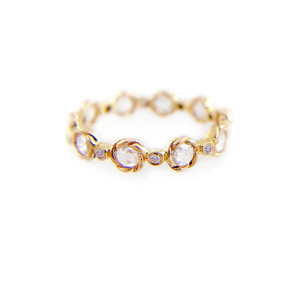 Signature Twist Bezel 4mm Rose Cut Diamond Eternity Gold Ring in 14k and 18k with total 0.85ct white diamonds from Allongé collection by JeweLyrie