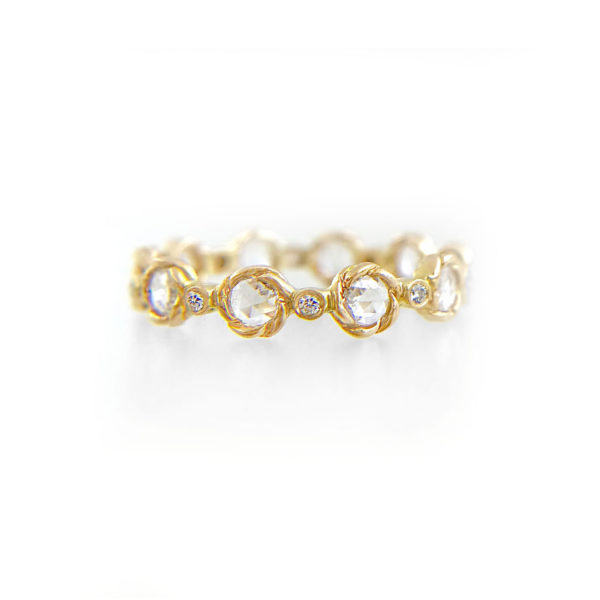 Signature Twist Bezel 4mm Rose Cut Diamond Eternity Gold Ring in 14k and 18k with total 0.85ct white diamonds from Allongé collection by JeweLyrie