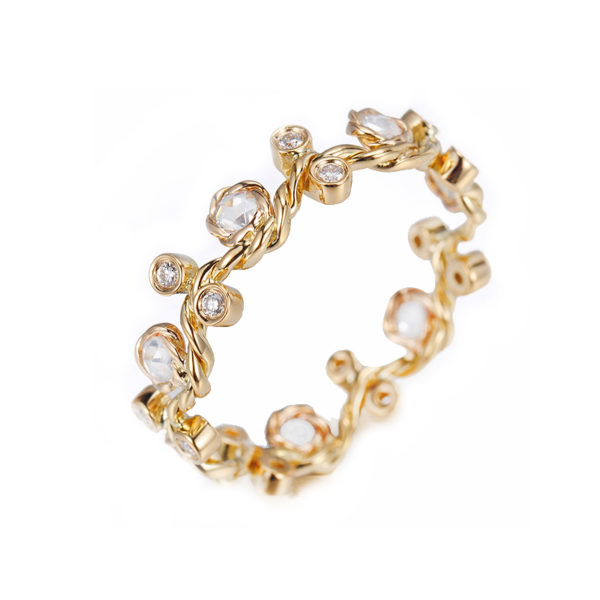 5mm Twist Vine Rose Cut Diamond Stacking Eternity Gold Crown Ring in 14k and 18k from Glissade stacking band by JeweLyrie.
