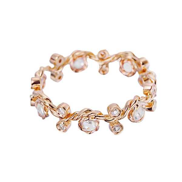 5mm Twist Vine Rose Cut Diamond Stacking Eternity Gold Crown Ring in 14k and 18k from Glissade stacking band by JeweLyrie.