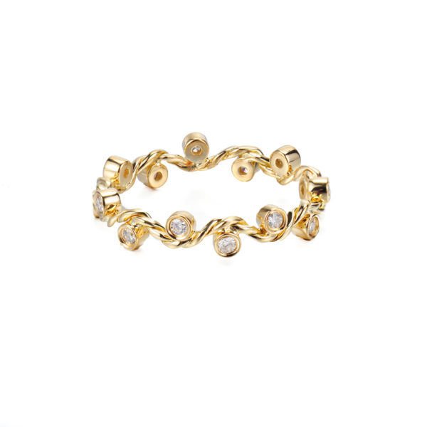 Signature Wavy Twist Diamond Stacking Eternity Gold Ring in 14k and 18k with total 0.12ct white diamonds from Glissade collection by JeweLyrie