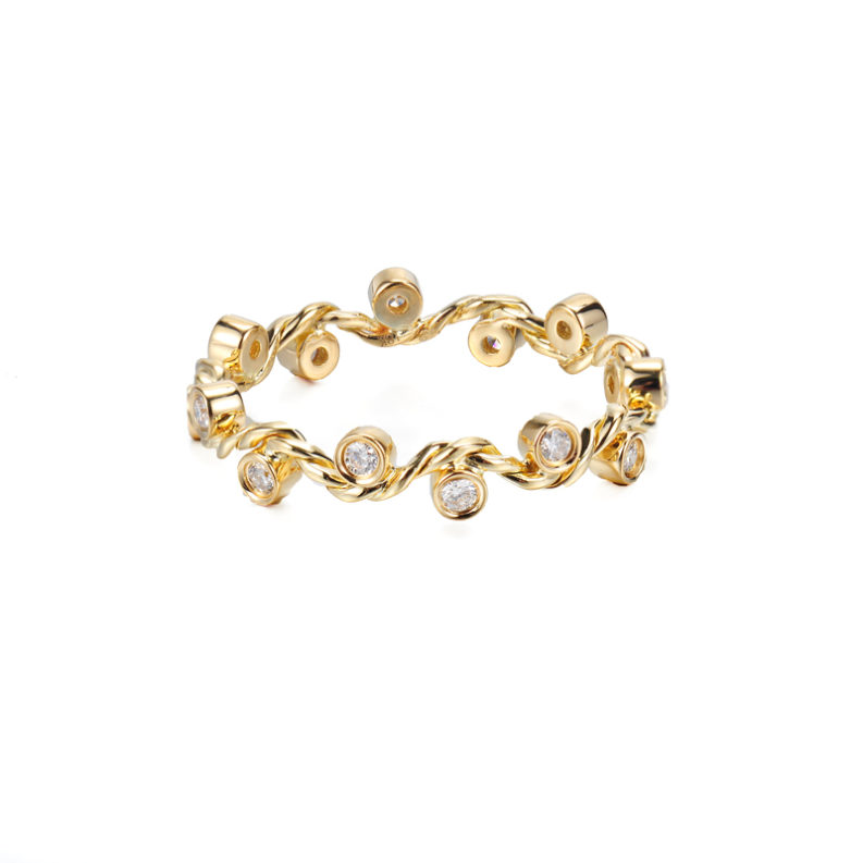 Signature Wavy Twist Diamond Stacking Eternity Gold Ring in 14k and 18k with total 0.12ct white diamonds from Glissade collection by JeweLyrie