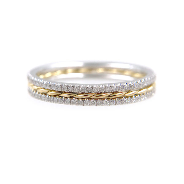 JeweLyrie Signature Gold Slim Twist 0.8mm band Ring Guard Spacer, makes statement from subtle to dashing, available in 14k and 18k by JeweLyrie.