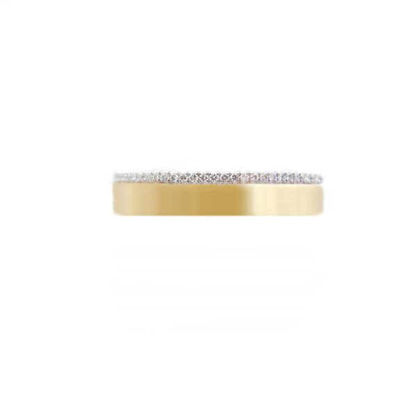 JeweLyrie Signature 4mm Slim Pave Diamond Satin Square Band Two Ring Stacking in 14k or 18k with total 0.19 carat of white diamonds