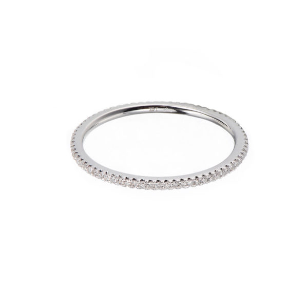 Slim 1mm Micro Pavé Diamond Eternity Band Ring Guard Spacer available in 14k and 18k, yellow, white and rose gold by JeweLyrie.
