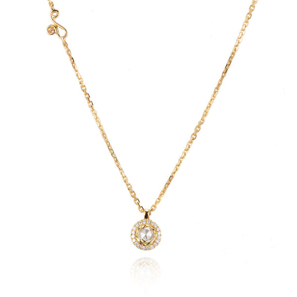 Signature Twist Bezel Rose Cut Diamond Drop Gold Pendant Necklace in 18k and 14k by JeweLyrie