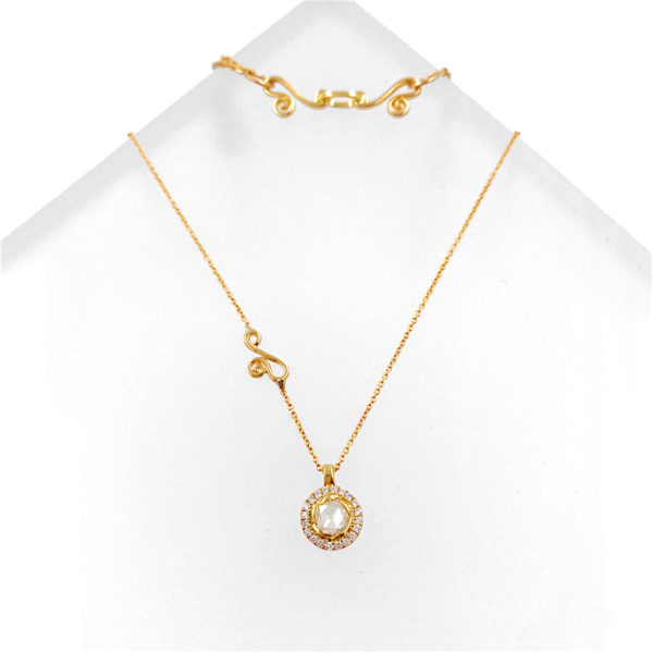 Signature Twist Bezel Rose Cut Diamond Drop Gold Pendant Necklace