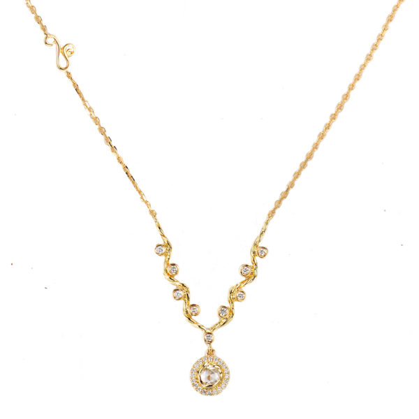 Rose Cut Diamond Drop Signature Handcrafted Wavy Twist V Necklace Iin 14k 18k by JeweLyrie