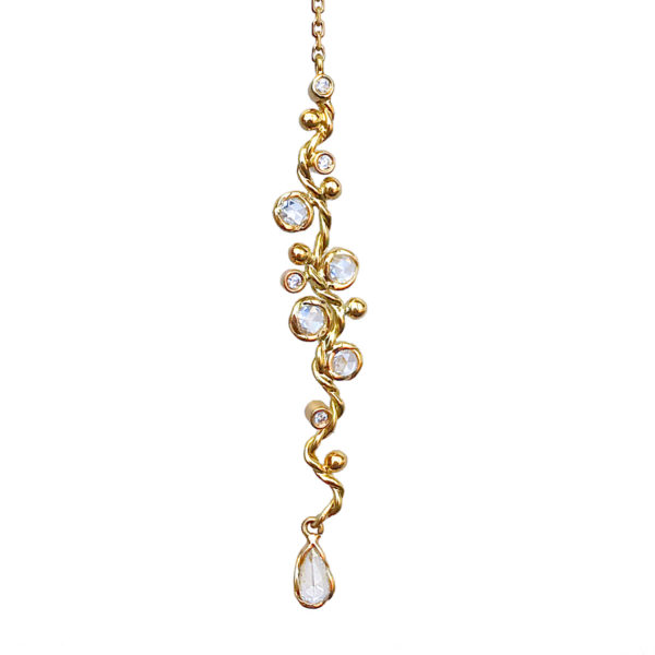 Signature Free Hand Wavy Twist Scattered Rose Cut Diamond Lariat Y Necklace