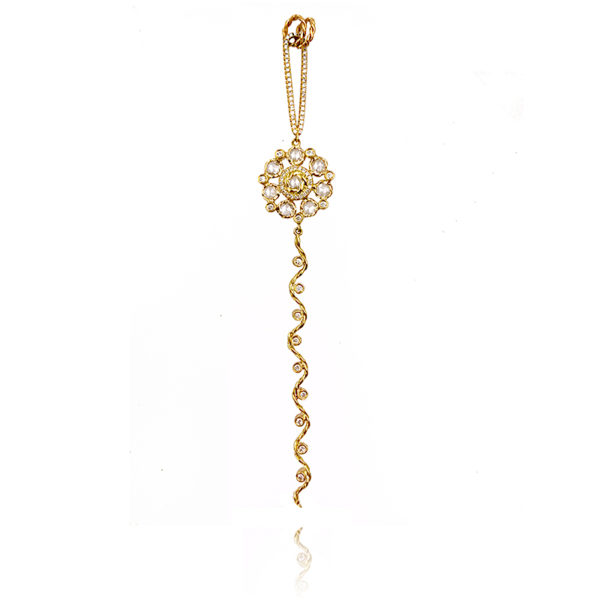 Rose Cut Diamond Bouquet Wavy Twist Ribbon Pavé Loop Pendant Necklace in 14k and 18k by JeweLyrie