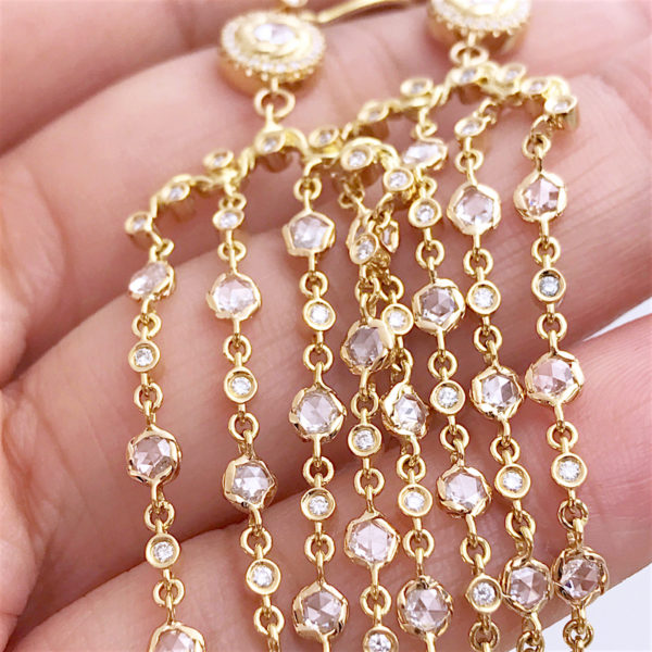 18k 14k gold rose cut diamond twist set cascade chandelier earrings