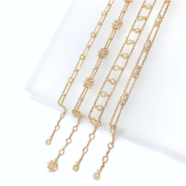 Alternate Twist Bezel Rose Cut Diamond Gold Station Chain Bracelet with matching end dangle in 14k and 18k with total 1.064ct white diamonds by JeweLyrie