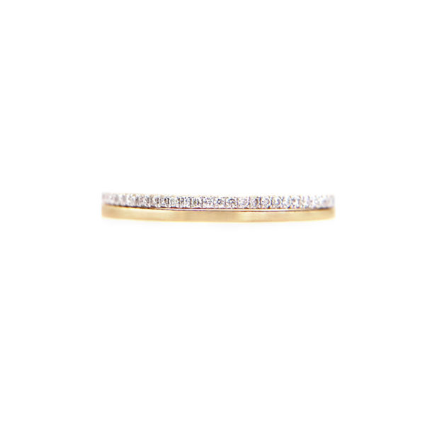 JeweLyrie Signature 2mm Slim Pave Diamond Satin Square Band Two Ring Stacking in 14k or 18k with total 0.19 carat of white diamonds
