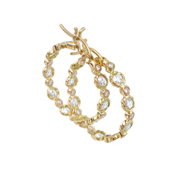 Signature Twist Bezel Rose Cut Diamond Eternity Gold Hoop Earrings in 14k or 18k by JeweLyrie
