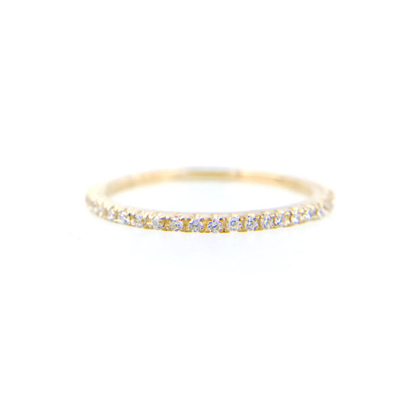 Slim 1mm Micro Pavé Diamond Eternity Band Ring Guard Spacer available in 14k and 18k, yellow, white and rose gold by JeweLyrie.