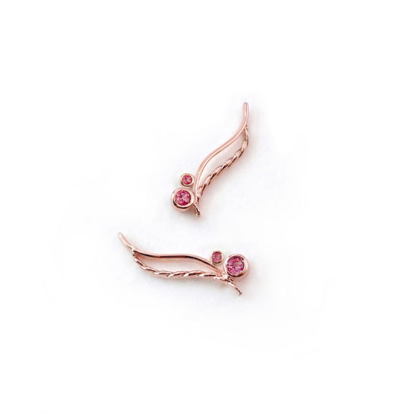 Red Spinel Twist Wave Climber Earrings Handcrafted 14k 18k by JeweLyrie