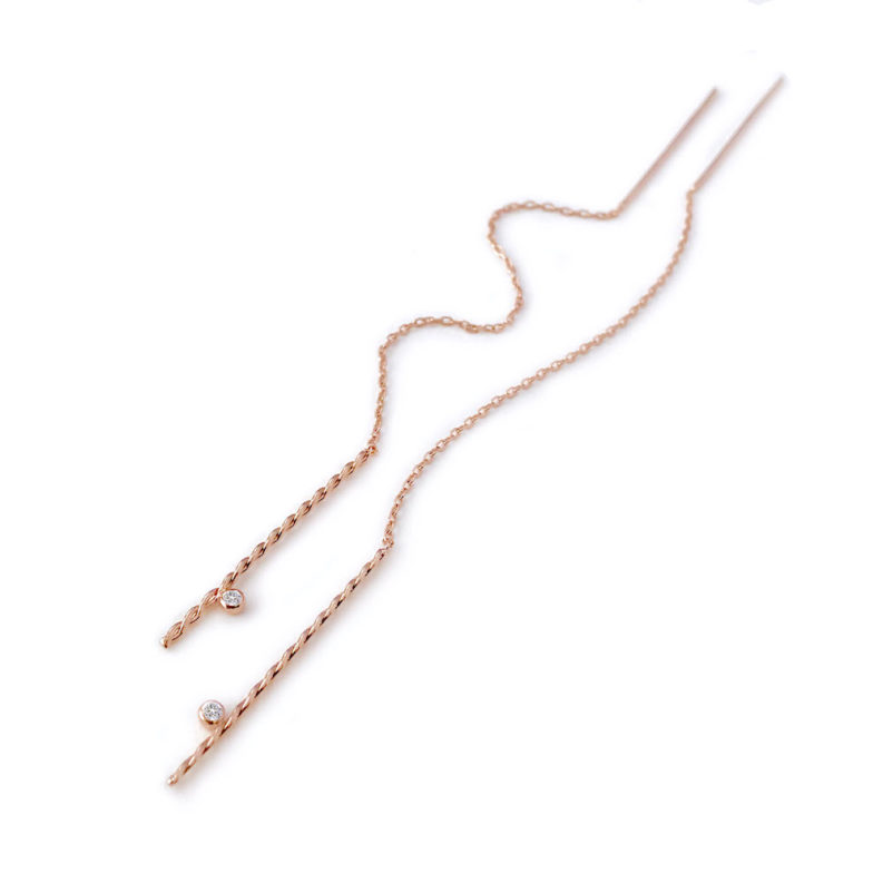 Diamond accent Infinity twist stick texture threader earrings handcrafted in 14k 18k by JeweLyrie