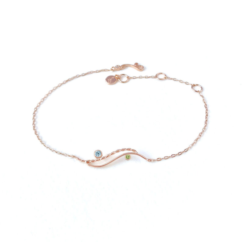 River-Rose open wave two stone bracelet handcrafted in 14k by JeweLyrie made to order for elegant modern women free domestic shipping