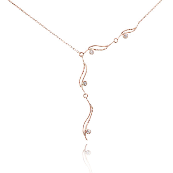 Double wave twist diamond accent precious stone journey Y necklace light and elegant made to order in 14k,18k by JeweLyrie free domestic shipping