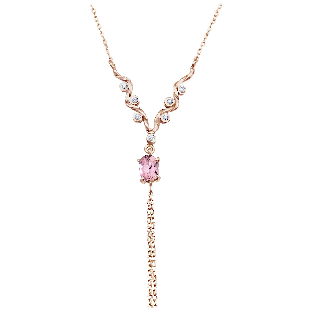 pink-tourmaline-and-diamond-twist-wave-chain-tassel-y-necklace