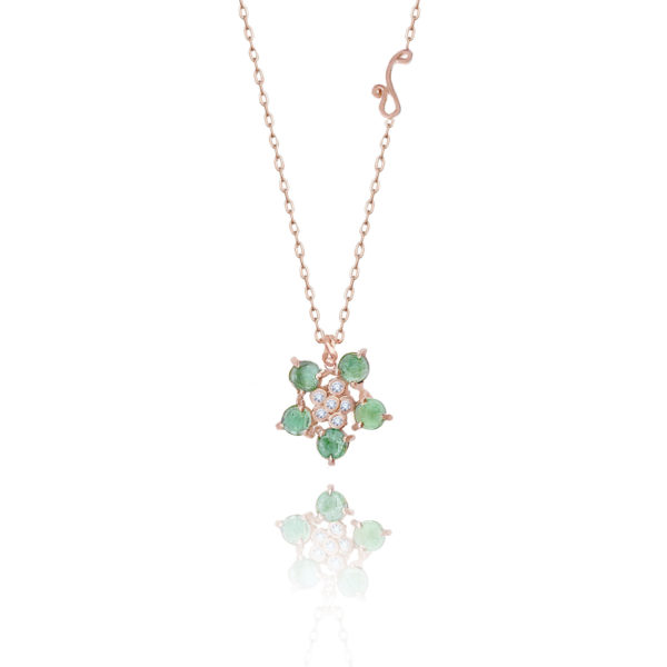 Forget-Me-Not flower pendant necklace with white zircon and pink sapphire made to order in 14k, 18k, free domestic shipping by JeweLyrie