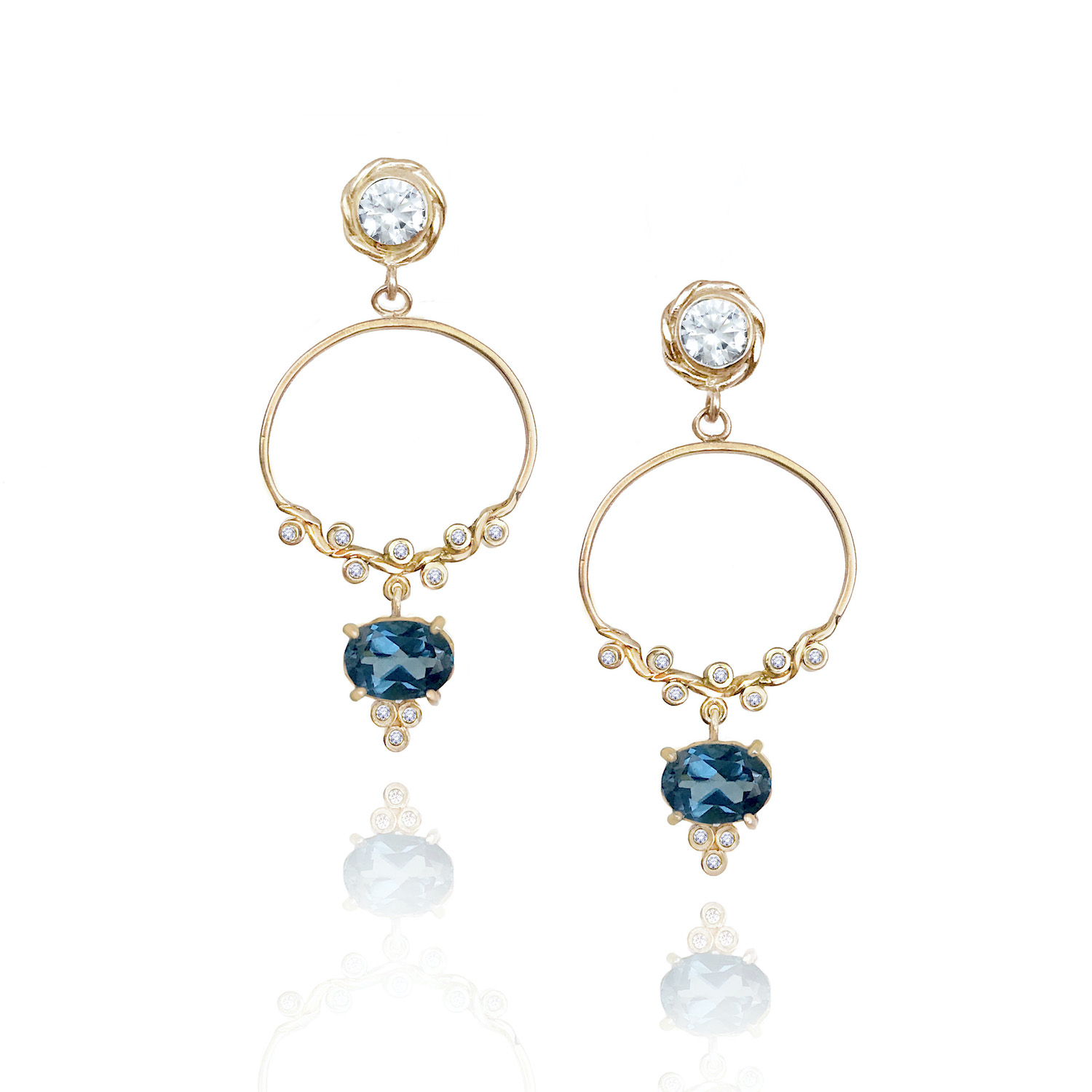 london-blue-topaz-drop-diamond-twist-hoop-post-earrings-14k-18k-YG-jewelyrie