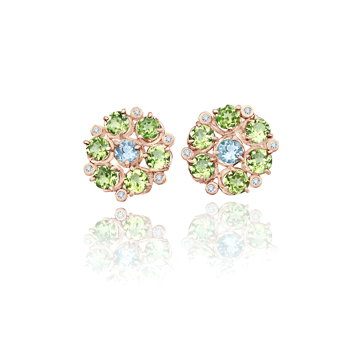 peridot-aquamarine-diamond-floral-cluster-studs-14k-18k-jewelyrie